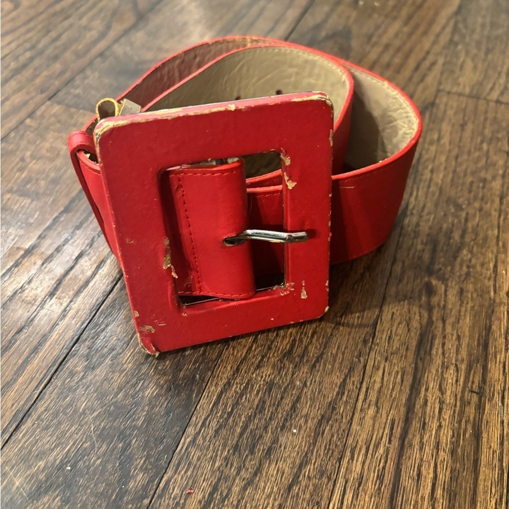 Alice + Olivia vintage Red Wide Belt with Square Buckle -xs